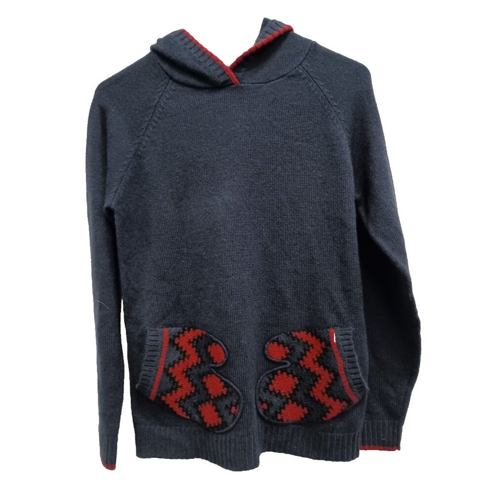 ModCloth Mitten Sweater Womens Small Red Navy Blue Hooded Winter Pullover Casual